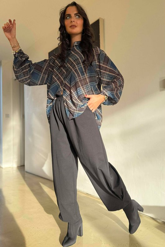 Ainsley Plaid Chiffon Blouse Teal